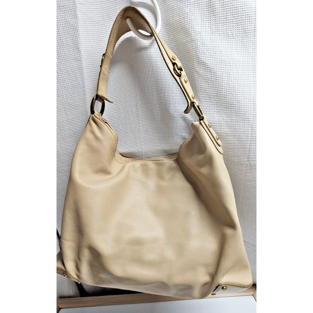 Vintage Cole Haan large beige leather hobo bucket purse one handle bag